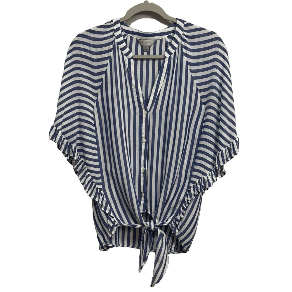 Belle & Sky Blue and White Striped Tie-Front Button Down Top